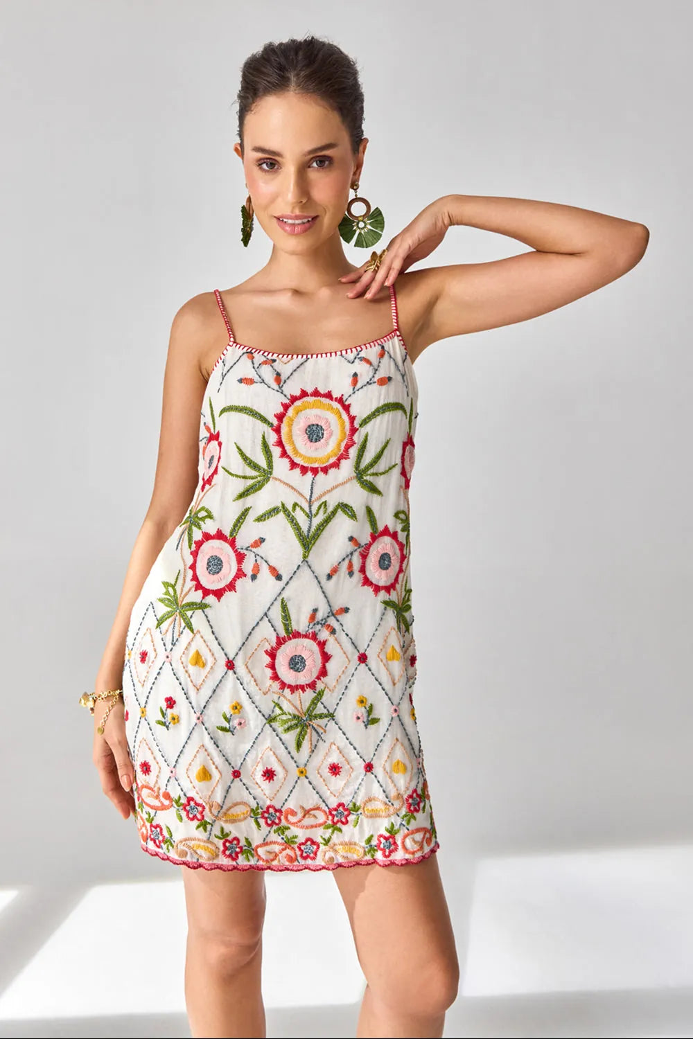 Siena Embroidered Dress women's statement dress featuring intricate embroidery, decorative detailing and a feminine silhouette, styled for summer celebrations, resort outings, festive gatherings and special occasions.