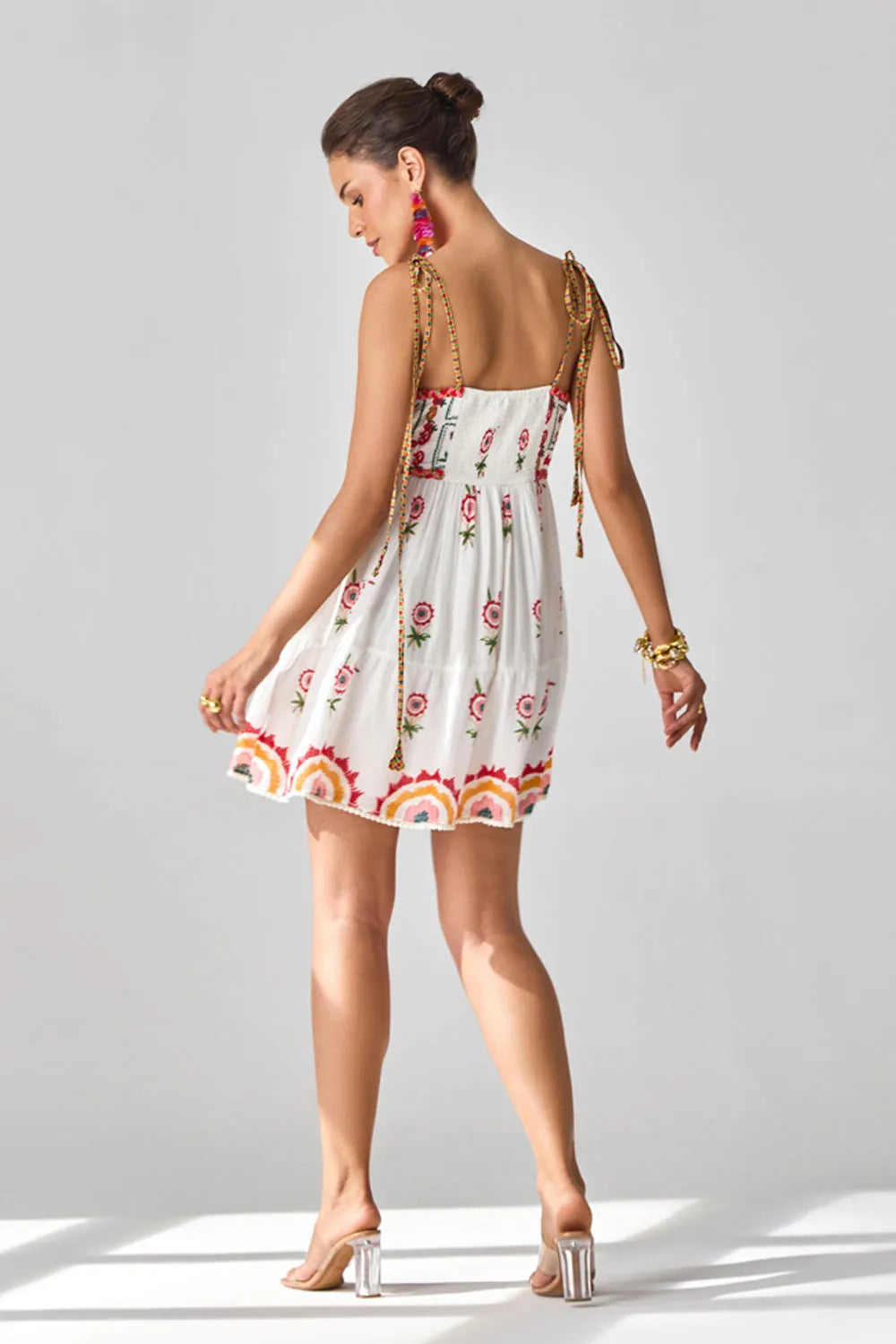 Tashi Embroidered Mini Dress women's mini dress featuring intricate embroidery, decorative embellishments and a flattering contemporary silhouette, styled for summer brunches, resort vacations, festive gatherings and special occasions.