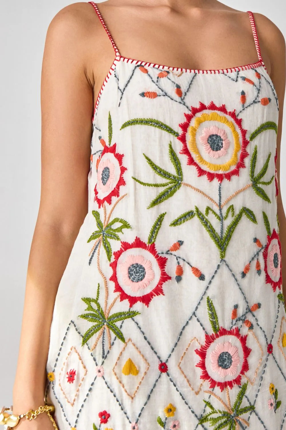 Siena Embroidered Dress women's statement dress featuring intricate embroidery, decorative detailing and a feminine silhouette, styled for summer celebrations, resort outings, festive gatherings and special occasions.