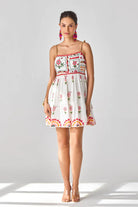 Tashi Embroidered Mini Dress women's mini dress featuring intricate embroidery, decorative embellishments and a flattering contemporary silhouette, styled for summer brunches, resort vacations, festive gatherings and special occasions.