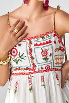 Tashi Embroidered Mini Dress women's mini dress featuring intricate embroidery, decorative embellishments and a flattering contemporary silhouette, styled for summer brunches, resort vacations, festive gatherings and special occasions.