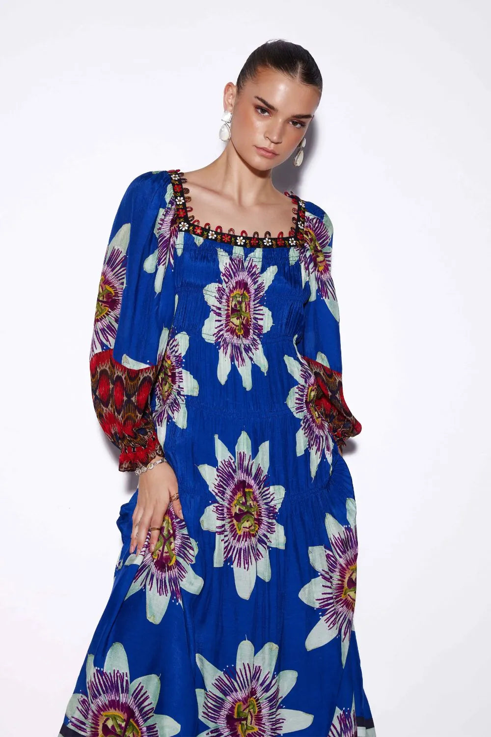 Tatiana Tier Maxi Dress women's multicolour maxi dress featuring a vibrant printed design, delicate straps and a flowing tiered skirt, creating a feminine, airy silhouette for resort vacations, summer holidays, garden parties and destination celebrations.