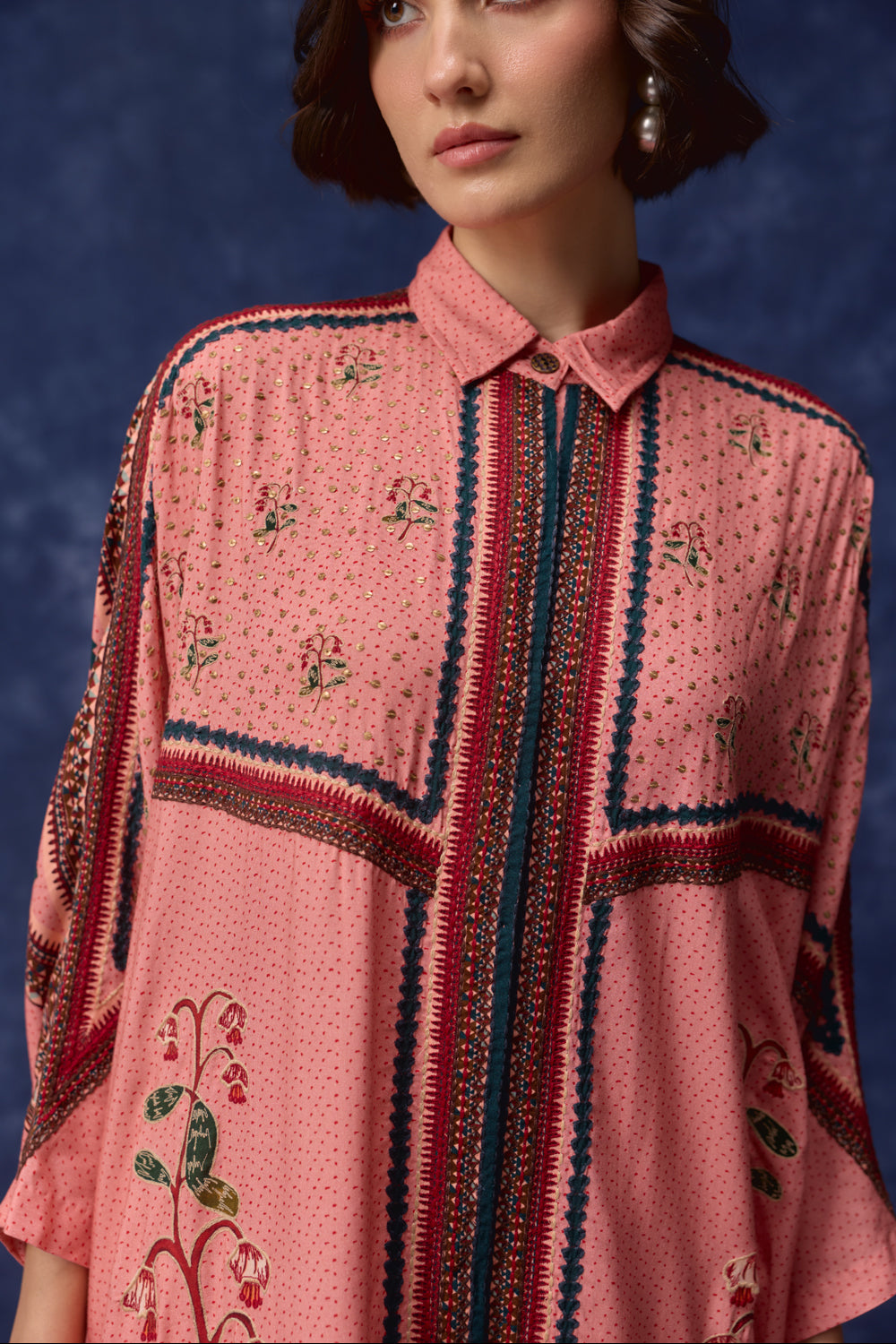 Yuna Embroidered Shirt With Pants women's co-ord set featuring a shirt with decorative embroidery and matching pants, combining a relaxed silhouette with intricate detailing, styled for summer holidays, resort outings, brunches and elevated casual occasions.