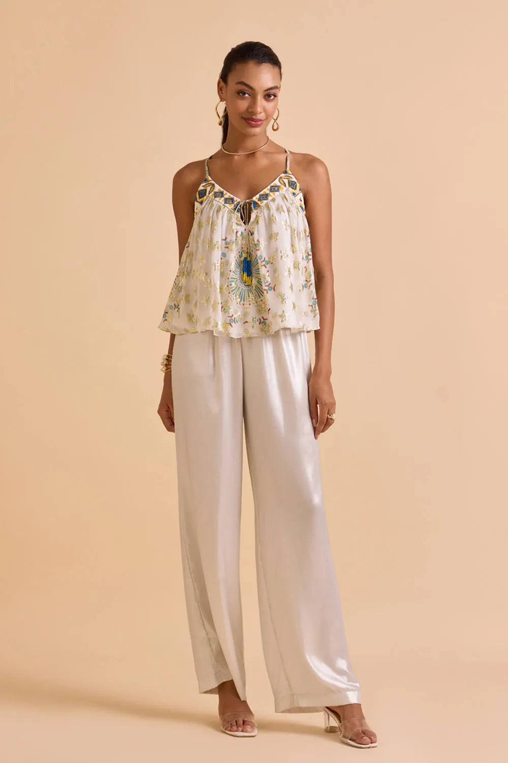 Zita Beaded Blouse women's statement blouse featuring intricate bead embellishments and a refined silhouette, designed to elevate coordinated outfits, styled for festive gatherings, resort dinners, cocktail parties and special occasions.